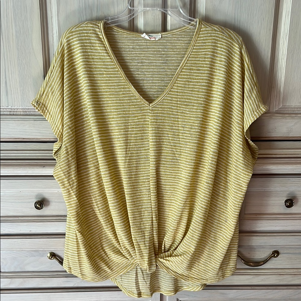 Hummingbird Yellow Striped V-Neck Top